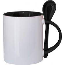 Caneca Cerâmica com Alça e Colher Preta 325ml Metalnox