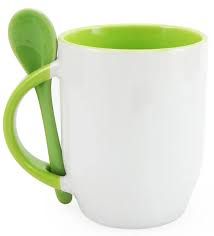 Caneca Cerâmica 325ml com Alça e Colher Cônica Verde Claro Live