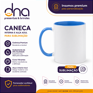 Caneca Cerâmica 325ml com Alça e Interior Azul Claro - Para Sublimação