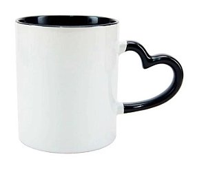 Caneca Cerâmica com Alça Coração Interior Preta 325ml Live
