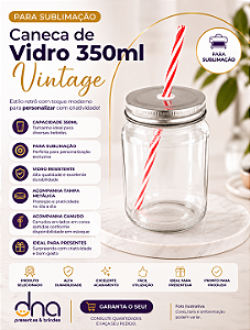 Caneca de Vidro 350ml Vintage - Para Sublimação