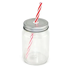 Caneca de Vidro 350ml Vintage Com Tampa e Canudo