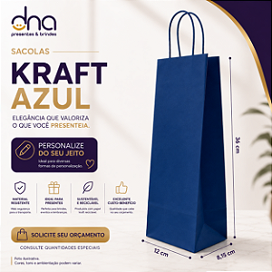 Sacola Kraft Azul - 36x8,5x12cm