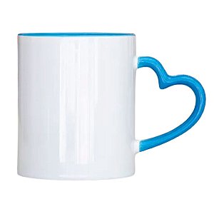 Caneca Cerâmica com Alça Coração Interior Azul Claro 325ml Metalnox