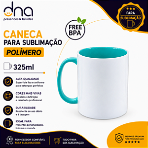 Caneca de Polímero Interior e Alça Verde Tiffany 325ml - Para Sublimação