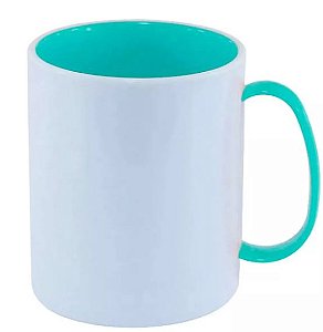 Caneca Polímero Branca 325ml c/ Interior e Alça Verde Tiffani