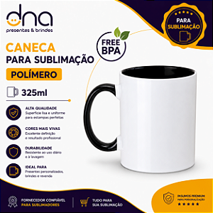 Caneca de Polímero Interior e Alça Preta 325ml - Para Sublimação