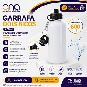 Garrafa Com 2 Bicos 600ml - Branca - Para Sublimação