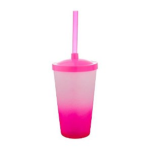 Copo Twister 500ml Degradê com Tampa e Canudo Rosa
