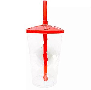 Copo Twister 500ml Transparente com tampa e canudo Vermelho