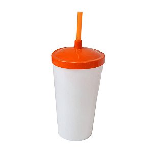 Copo Twister 500ml Branco com tampa e canudo Laranja