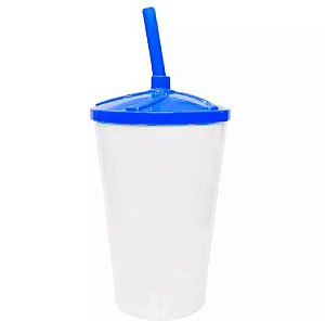 Copo Twister 500ml Branco com tampa e canudo Azul Escuro