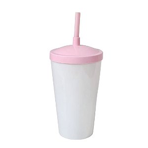 Copo Twister 500ml Branco com tampa e canudo Rosa
