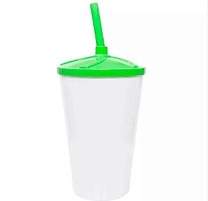 Copo Twister 500ml Branco com tampa e canudo Verde
