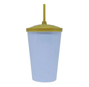 Copo Twister 500ml Branco com tampa e canudo Dourado