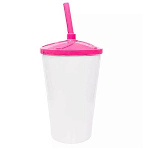 Copo Twister 500ml Branco com tampa e canudo Pink