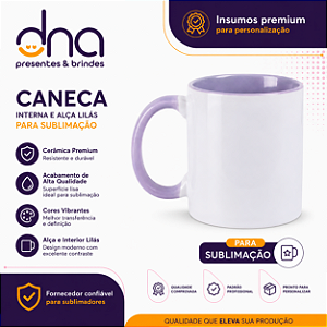 Caneca Cerâmica 325ml com Alça e Interior Lilás - Para Sublimação