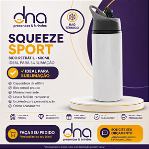 Squeeze Garrafa Sport Bico Retratil 600ml - Branca - Para Sublimação