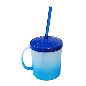 Caneca Kids Canudo 325ml Degradê Azul