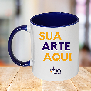 Caneca Personalizada Alça e Interior Azul Escuro "Sua Arte Aqui"