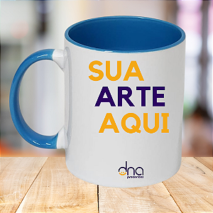 Caneca Personalizada Alça e Interior Azul Claro "Sua Arte Aqui"