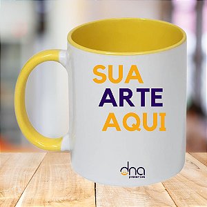 Caneca Personalizada Alça e Interior Amarelo "Sua Arte Aqui"