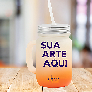 Caneca Personalizada de Vidro Degradê Laranja com Canudo "Sua Arte Aqui"