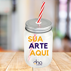 Copo Personalizado Transparente com Canudo "Sua Arte Aqui"