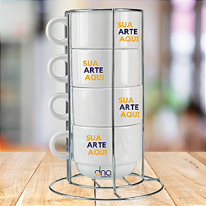 Torre de 4 Xícaras Personalizadas Brancas 150ml "Sua Arte Aqui"