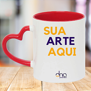 Caneca Personalizada Alça Coração Vermelha "Sua Arte Aqui"
