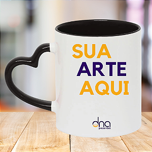 Caneca Personalizada Alça Coração Preta "Sua Arte Aqui"