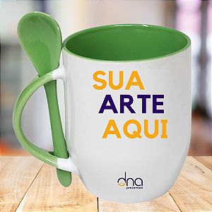 Caneca Personalizada Cônica com Colher Verde "Sua Arte Aqui"