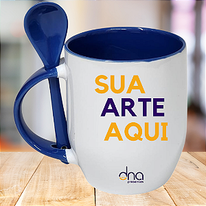Caneca Personalizada Cônica com Colher Azul "Sua Arte Aqui"