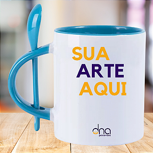 Caneca Personalizada Reta com Colher Azul "Sua Arte Aqui"