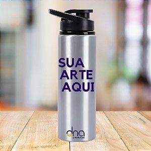 Garrafa de Alumínio Prata 750ml Personalizada "Sua Arte Aqui"