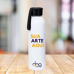 Garrafa de Alumínio Branca com Tampa de Silicone Preta 650ml Personalizada "Sua Arte Aqui"