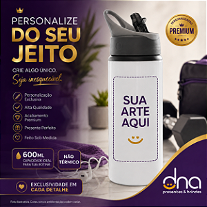 Squeeze Garrafa Sport Bico Retrátil 600ml - Branca - Sua Arte Aqui