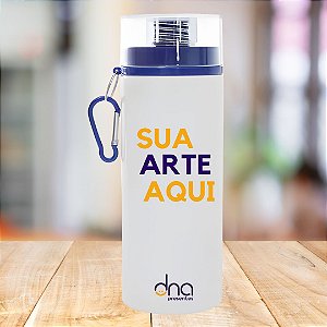 Garrafa de Alumínio Tampa Mosquetão Azul 600ml Personalizada "Sua Arte Aqui"