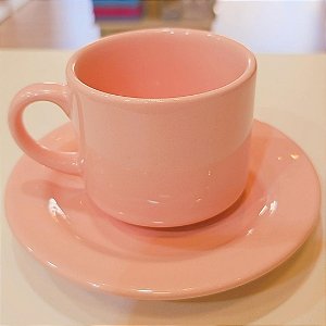 Xícara Rosa Brilho 180ml com Pires