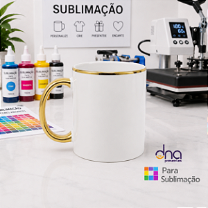 Caneca Cerâmica 325ml Alça e Borda Dourada - Para Sublimação