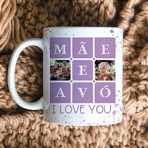 Caneca Personalizada 2 fotos I Love You cor lilás