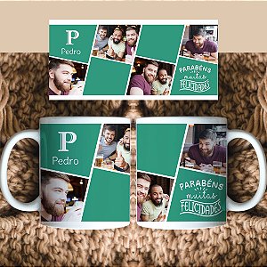 Caneca Personalizada 4 Fotos com quadros verdes