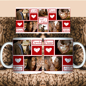 Caneca Personalizada 6 Fotos com Coração Vermelho