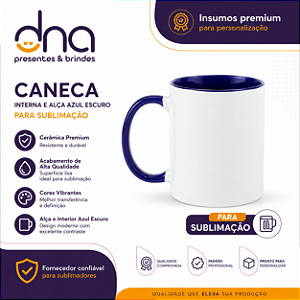 Caneca Cerâmica 325ml com Alça e Interior Azul Escuro - Para Sublimação