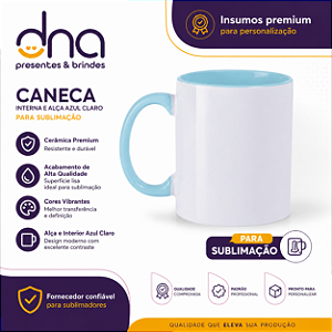 Caneca Cerâmica 325ml com Alça e Interior Azul Bebê - Para Sublimação