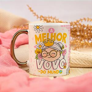 Caneca Personalizada A Melhor Vovó do Mundo - Alça Dourada