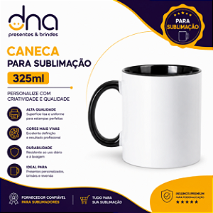 Caneca Cerâmica 325ml com Alça e Interior Preta - Para Sublimação