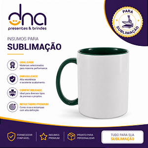 Caneca Cerâmica 325ml com Alça e Interior Verde Escuro - Insumo para Sublimação