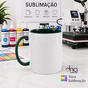 Caneca Cerâmica 325ml com Alça e Interior Verde Escuro