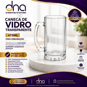 Caneca de Vidro 475ml Transparente - Para Sublimação